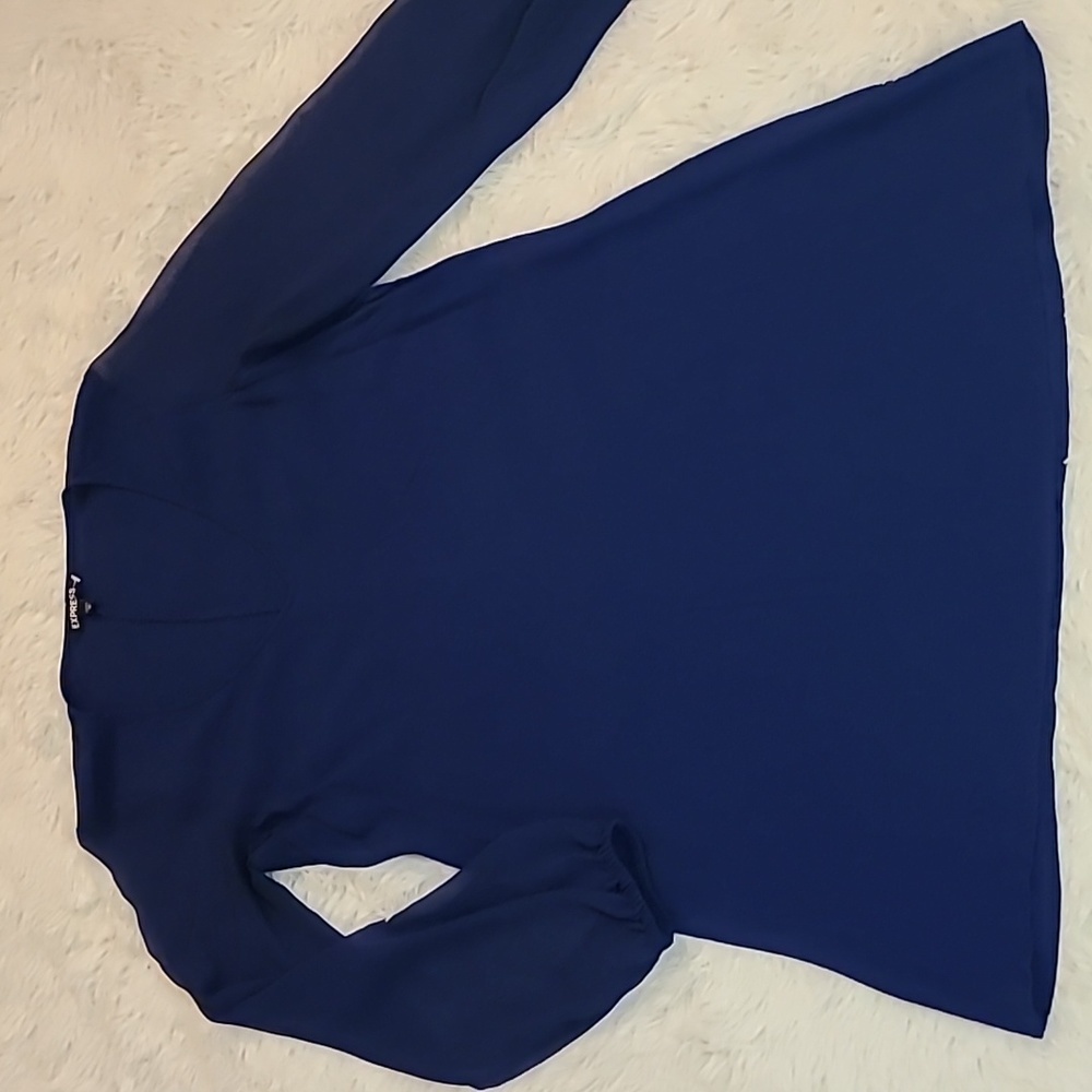 EXPRESS Dark Blue Flared Dress with Sheer Flowy Sleeves - Size Medium‎